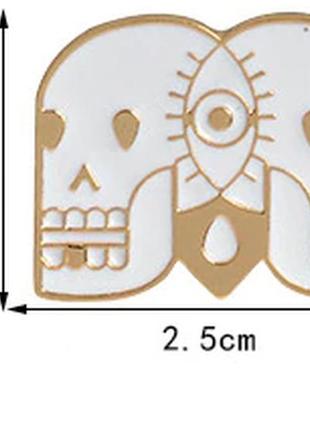Брошь брошка пин значок металл скелет человек кости череп третий глаз