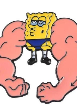 Губка боб спанч боб брошь брошка значок пин sponge bob металл силач мышцы качок