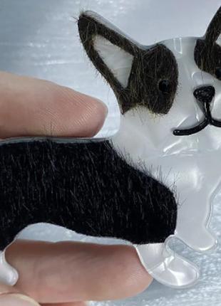 Шикарна велика брошка піктограм пес віль-корги корги чорно білий акрил об'ємна