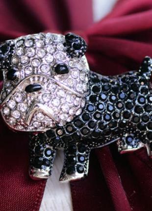 Брошка брошка сріблястий метал собака цуценя пес бульдог чорна милота!