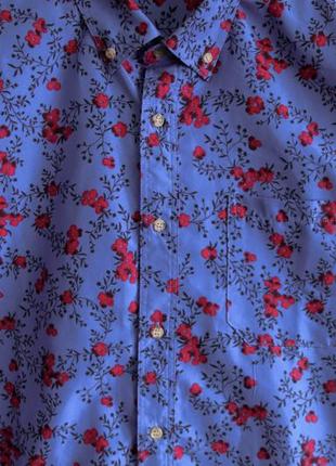 Стильная мужская рубашка +галстук качественная синяя цветочный принт длинный рукав xl 507 фото