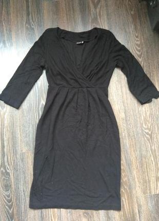 Чёрное классическое трикотажное платье, рукав 3/42 фото