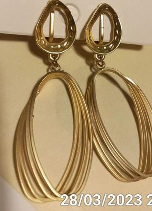 Серьги сережки клипсы (без прокола) овальные золотистый сложный овал кольца металл корея