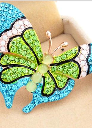 2в1брош брошка метелик бірюзові із зеленим камінням є петелька, як кулон підвіс