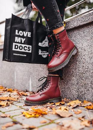 Черевики dr.martens 1460 "cherry red" черевики зимові з хутром