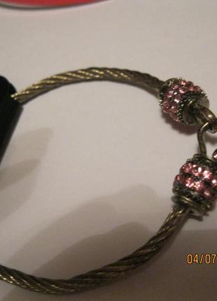 Шамбала браслет женский шикарный металл розовые камни сердце