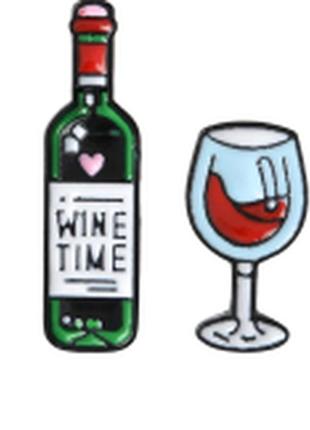 Набор брошь брошка значок пин металл эмаль вино бутылка вино и бокал