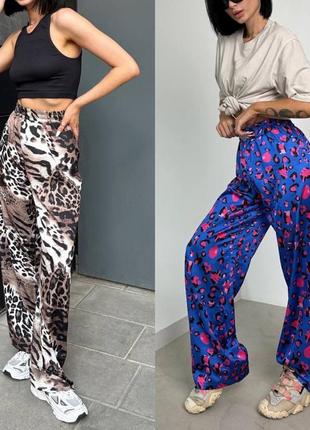 Трендовые стильные шелковые брюки брюки леопард и крутой принт1 фото