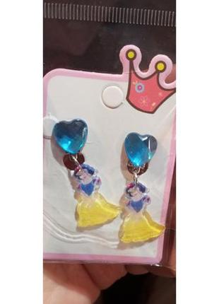Детские клипсы серьги сережки (без прокола) принцесса белоснежка