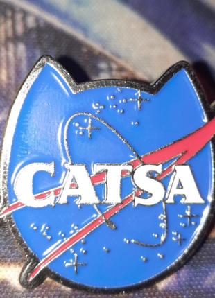 Брошка брошка кругла пін значок метал catsa космос мордочка кіт кішка nasa