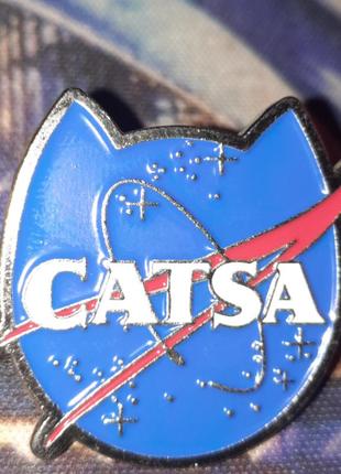 Брошь брошка круглая пин значок металл catsa космос мордочка кот кошка nasa