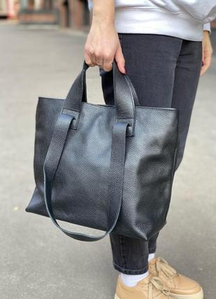 Черная сумка-шопер из натуральной кожи флотар4 фото
