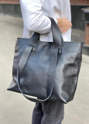 Черная сумка-шопер из натуральной кожи флотар2 фото