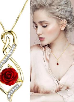Ланцюжок з кулоном жіночий знак нескінченність і на ньому троянда золотистий2 фото
