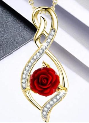 Ланцюжок з кулоном жіночий знак нескінченність і на ньому троянда золотистий3 фото