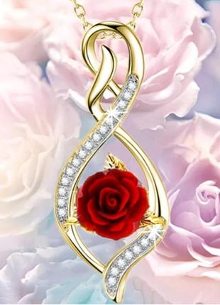 Ланцюжок з кулоном жіночий знак нескінченність і на ньому троянда золотистий4 фото