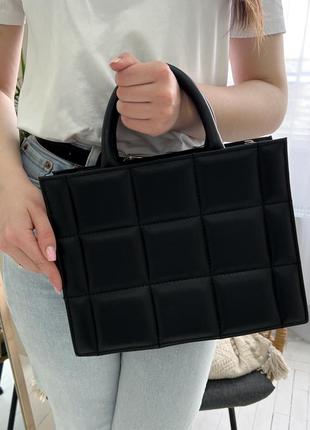 Деловая женская сумка черного цвета из эко-кожи на учебу, работу3 фото