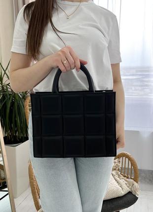 Деловая женская сумка черного цвета из эко-кожи на учебу, работу6 фото