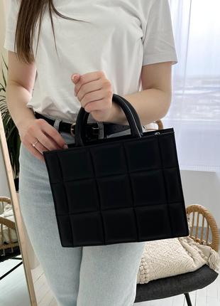Деловая женская сумка черного цвета из эко-кожи на учебу, работу8 фото