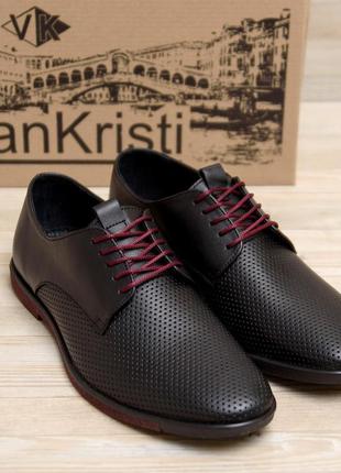 Чоловічі шкіряні літні туфлі vankristi classic black5 фото