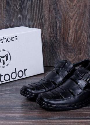Чоловічі шкіряні літні туфлі matador black8 фото