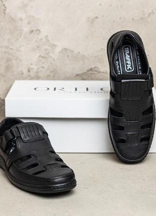 Чоловічі шкіряні літні туфлі comfort black leather5 фото