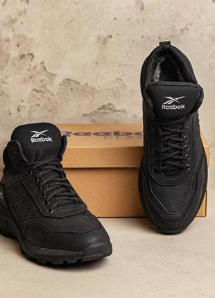 Чоловічі зимові шкіряні черевики reebok classic black9 фото