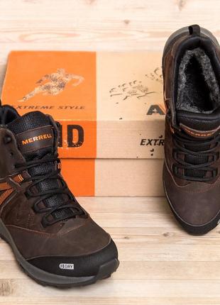 Чоловічі зимові шкіряні черевики merrell brown8 фото