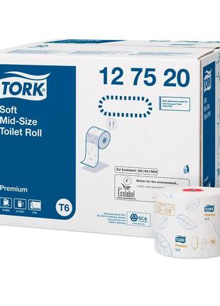 Папір туалетний tork mid-size в міді рулонах, м'який (premium)...