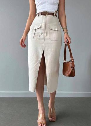 Юбка миди с разрезом, с карманами джинсовая3 фото