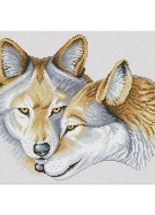 Набір для вишивання нитками хрестом "закохані вовки" сніг зима...1 фото