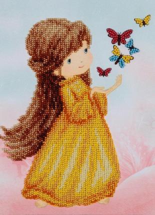 Набір для вишивання бісером дівчинка з метеликами принцеса мал...