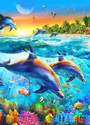 Набір алмазна мозаїка вишивка сім'я дельфінів море риф риба на...