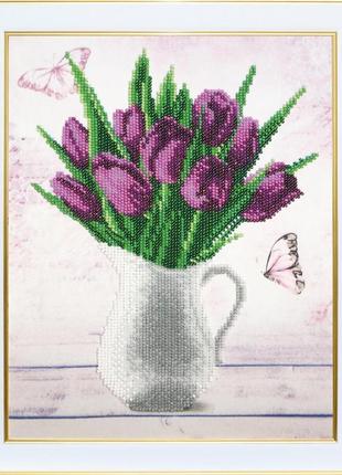Набір для вишивки бісером "ніжні тюльпани" весняні квіти, буке...