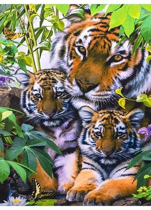 Набір алмазна мозаїка вишивка сім'я тигрів на підрамнику повна...