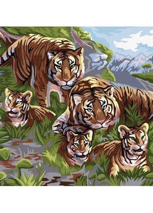 Картина за номерами "тигр із тигреням" з фарбами та пензликами...