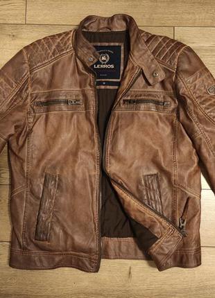 Lerros m / l куртка коричневая байкерская кожаная искусственная мужская человечка мото