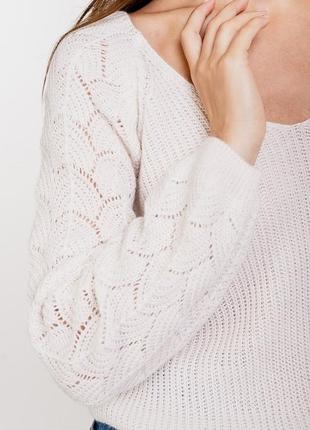 Женский вязаный пуловер свитер кофта декольте ажурная вязка