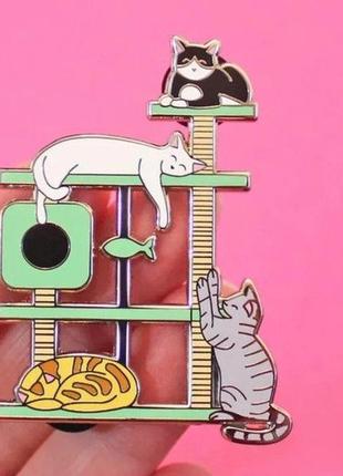 Брошка-брешка значок подвійний пін кіт, кішка, емаль, будиночок для котів крутий!