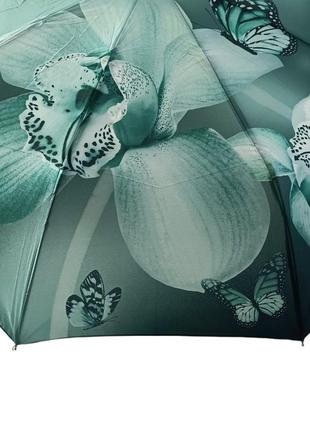 Зонт полуавтомат с орхидеями  зеленый4 фото