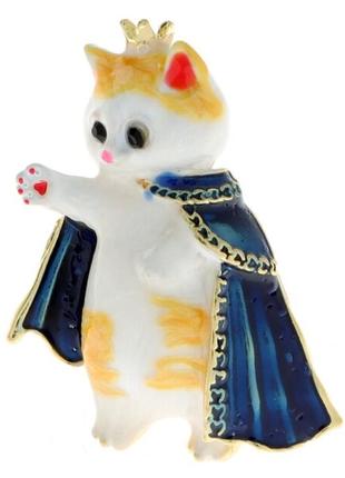 Брошь брошка эмаль металл рыжий обьемный кот кошка в плаще в короне принц
