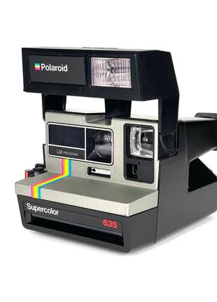 Винтажная камера polaroid supercolor 635 silver rainbow серебряная с черным корпусом (refurbished)2 фото