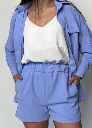 Женский стильный костюм тройка шорты майка рубашка свободного кроя р. s, m, l7 фото