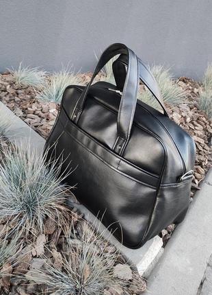 Экокожа сумка мужская женская сумка для фитнеса дорожная сумка черная7 фото