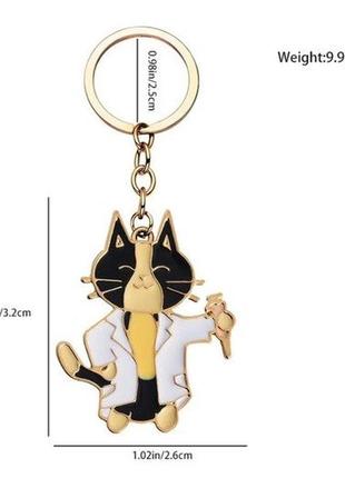 Брелок кот кошка доктор кот металл эмаль врач со шприцом