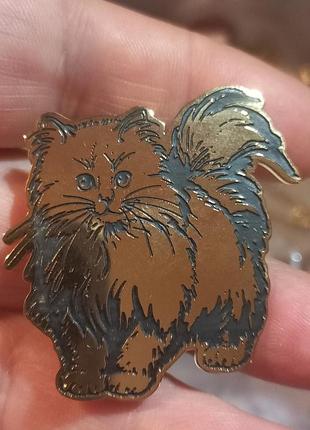 Брошка брошка кіт, золотистий метал, пухнаста3 фото