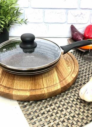 Сковорода edenberg 24 см із кришкою та мармуровим покриттям