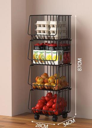 Кухонна етажерка кошик для овочів та фруктів металева на коліщ...