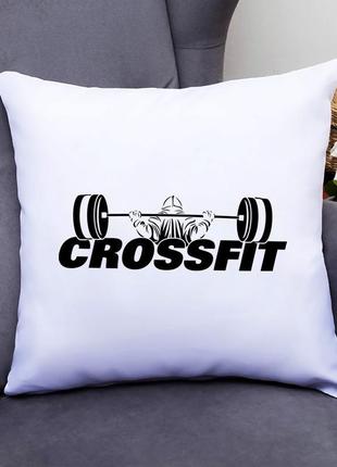 Подушка декоративна з принтом "crossfit штанга" push it білий ...1 фото