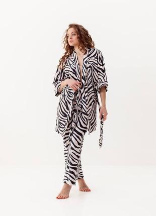 Комплект жіночий з плюшевого велюру штани та халат зебра 3408_l 15917 l1 фото